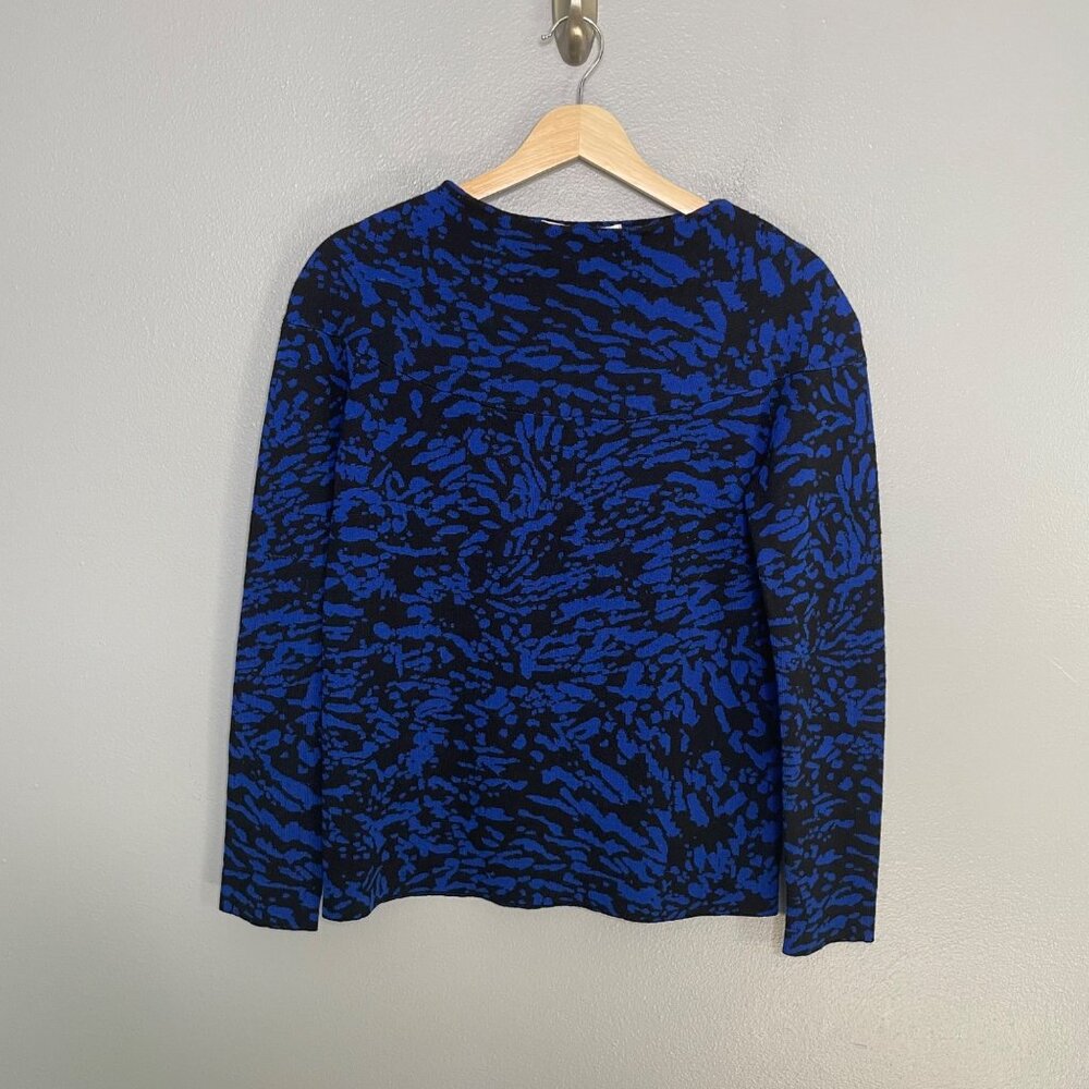 VERONICA BEARD blue black wool printed sweater size M